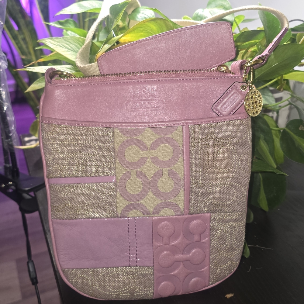 Coach Pink Patchwork Signature Crossbody with Gold Charm